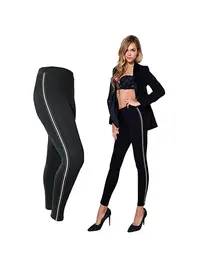 טייץ כותנה עם פסים בצדדים 4885, צבע: שחור וזהב,  מידה: S-M