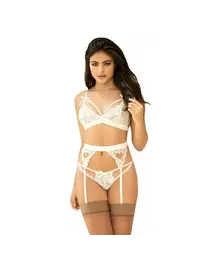 סט של חזייה, חוטיני ובירית מתחרה 8221, צבע: שמנת,  מידה: S-M