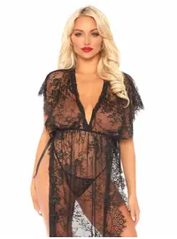 חלוק תחרה וחוטיני תואם דגם 86103, צבע: שחור,  מידה: XL