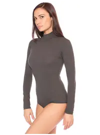 בגד גוף מכותנה עם שרוול ארוך וצווארון סגור 4153, צבע: אפור,  מידה: XS