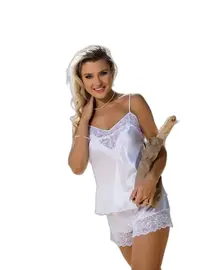 סט בייבי דול סאטן בשילוב תחרה מכנסון וגופייה