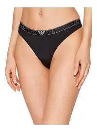 מארז 2 תחתוני חוטיני עם לוגו דגם 163333, צבע: שחור,  מידה: S-2