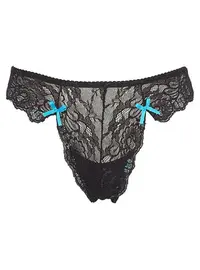 תחתון חוטיני עם רצועות צבעוניות 1458, צבע: שחור/כחול,  מידה: L-4