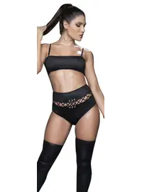 סט טופ ותחתון גזרה גבוה 2656, צבע: שחור,  מידה: S-M