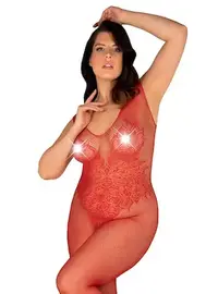 גרביון גוף רשת שלם עם מפשעון חשוף N112, צבע: אדום,  מידה: XL-2XL
