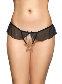 תחתונים סקסיים חוטיני עם מפשעון חשוף 2501, צבע: שחור,  מידה: S-M