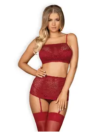 סט סקסי חם 3 חלקים באדום  OBSESSIVE LIVIDIA