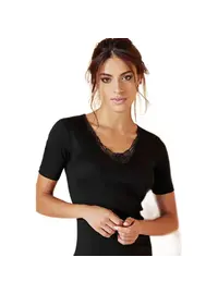 גופיה איכותית לנשים שרוול קצר 100% כותנה  9002, צבע: שחור,  מידה: M-3