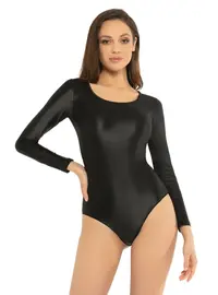 בגד גוף שחור מבריק עם שרוול ארוך BLACK BRILLANT, צבע: שחור,  מידה: M