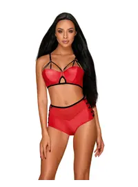 סט חזייה ותחתון גבוה LEATHERIA, צבע: אדום,  מידה: S-M