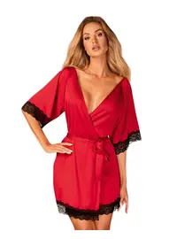 חלוק סאטן שרוול קצר וחוטיני תואם SENSUELIA, צבע: בורדו,  מידה: L-XL