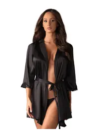 חלוק סאטן עם חוטיני תואם SATINIA, צבע: שחור,  מידה: S-M