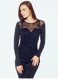 חולצה כותנה עם שרוול ארוך וציור 4076, צבע: שחור,  מידה: S-M