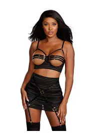 סט סקסי חזיית, תחתונים וחצאית בירית אלסטית עם רצועות 12159