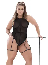 בגד גוף סקסי למידות גדולות | כולל ביריות | 2636X, צבע: שחור,  מידה: XL-2XL