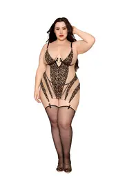 מחוך חצי שקוף עם בירית ותחתון תואם 13635X, צבע: נמר,  מידה: XL