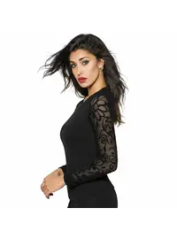 חולצה כותנה עם שרוול ערוך 4307, צבע: שחור,  מידה: S