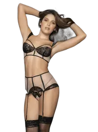 סט הלבשה תחתונה 3 חלקים דגם 8601, צבע: שחור,  מידה: S-M