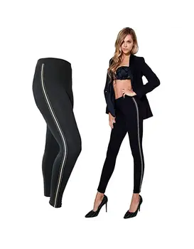 טייץ כותנה עם פסים בצדדים 4885, צבע: שחור וזהב,  מידה: S-M