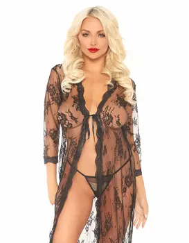 חלוק תחרה וחוטיני תואם דגם 86102, צבע: שחור,  מידה: XL