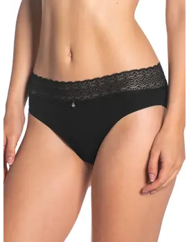 זוג תחתוני כותנה עם תחרה  4002, צבע: שחור,  מידה: M-3