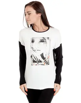 חולצה עם שרול ארוך עם ציור 4879, צבע: לבן,  מידה: L-XL