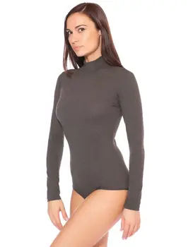 בגד גוף מכותנה עם שרוול ארוך וצווארון סגור 4153, צבע: אפור,  מידה: XS