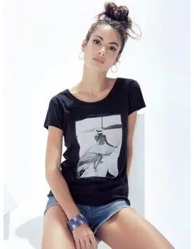 חולצה כותנה עם ציור 4648, צבע: כחול,  מידה: M