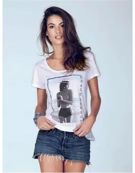 חולצה כותנה עם ציור 4648, צבע: לבן,  מידה: L