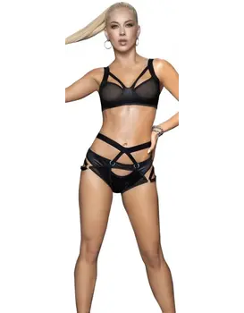 סט חזייה ,תחתון ורצועות כתף 2669, צבע: שחור,  מידה: S-M