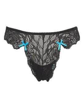 תחתון חוטיני עם רצועות צבעוניות 1458, צבע: שחור/כחול,  מידה: L-4