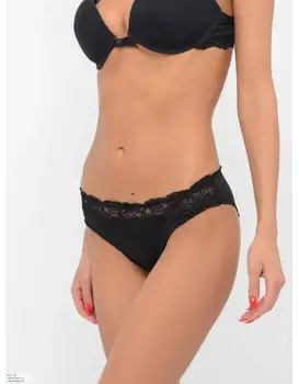 תחתון תחרה כותנה J612, צבע: שחור,  מידה: S-2