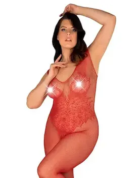גרביון גוף רשת שלם עם מפשעון חשוף N112, צבע: אדום,  מידה: XL-2XL