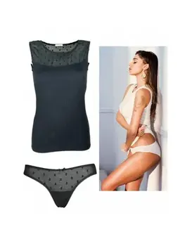 סט גופיה ותחתון תואם ​4647, צבע: שחור,  מידה: L