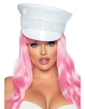 כובע עם דקור אבנים מעוטר ריינסטון 2772, צבע: לבן,  מידה: ONE SIZE