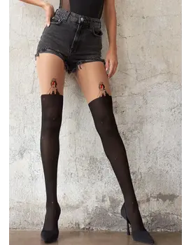 גרביון דמוי ירכונים 60/20 דיינר וגרפיטי BANKSY QUEEN, צבע: BEIGE-BLACK,  מידה: XS-S