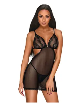 כותונת תחרה וחוטיני תואם MILLAGRO, צבע: שחור,  מידה: S-M