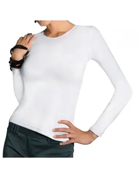 חולצה עם צווארון עגול ושרוולים ארוכים | 100% כותנה | VIVA, צבע: לבן,  מידה: S