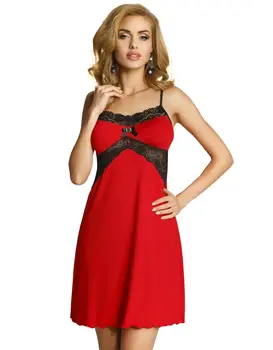 כותונת ויסקוזה משולב תחרה BONA, צבע: אדום,  מידה: S-2