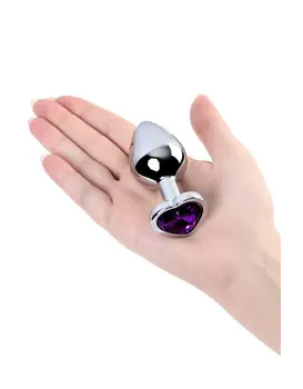 פלאג אנאלי קטן למתחילים בצורת לב |  מתכת | מבריק עם אבן חן | 8 ס"מ