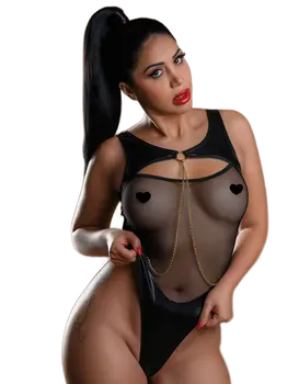 בגד גוף דמוי עור | Highwaist Bodysuit With Chain, צבע: שחור,  מידה: S-M