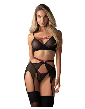 סט חזייה, חוטיני וחגורת בירית סקסי NOVENES, צבע: שחור,  מידה: XS-S