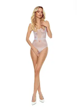 בגד גוף סקסי  עם מפשעון פתוח BS115, צבע: לבן,  מידה: S-L (ONE SIZE)