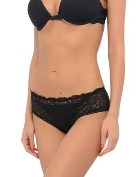 תחתון תחרה כותנה דגם 614, צבע: שחור,  מידה: S-2