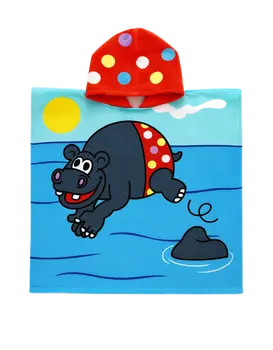 מגבת פונצ'ו עם כובע 100% כותנה, צבע אביזרים: Hippo,  מידה: ONE SIZE