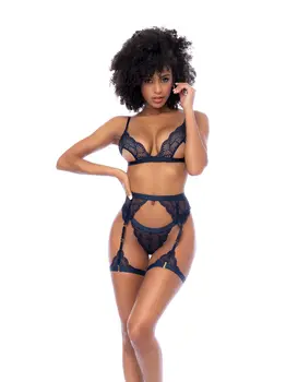 סט הלבשה תחתונה סקסי | חזייה, חוטיני וחגורת בירית | דגם 8872, צבע: כחול כהה,  מידה: L-XL