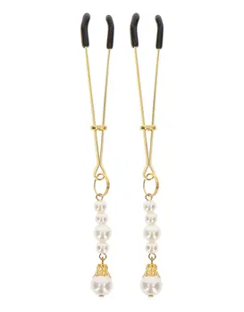 קליפס לפטמה | תתליון פנינים | Nipple Play Tweezers With Pearls GOLD