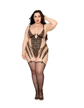 מחוך חצי שקוף עם בירית ותחתון תואם 13635X, צבע: נמר,  מידה: XL