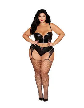 סט 2 חלקים חזייה מרופדת ותחתון תואם עם רצועות נשלפות 13663X, צבע: שחור,  מידה: 2XL