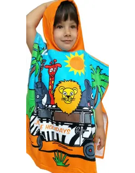 מגבת פונצ'ו עם כובע 100% כותנה,jungle